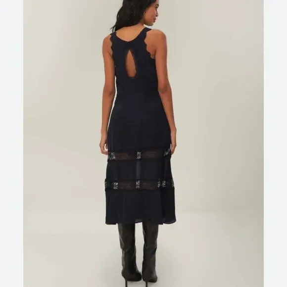 FARM Rio size medium black Lace Midi Dress new Stevie nicks witchy boho satin FARM Rio size medium black Lace Midi Dress new Stevie nicks witchy boho satin